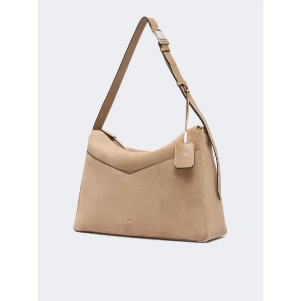 Max Mara Large Split Leather Handbag in Mud | Totes & Top-Handle Bags | Coveti