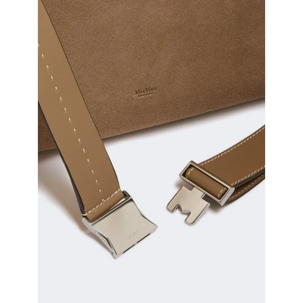 Max Mara Large Split Leather Handbag in Mud | Totes & Top-Handle Bags | Coveti