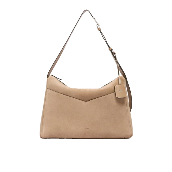 Max Mara Large Split Leather Handbag in Mud | Totes & Top-Handle Bags | Coveti
