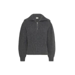 Max Mara Laser Wool Half-Zip Roll-Neck Jumper in Dark Grey | Turtlenecks | Coveti