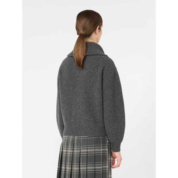 Max Mara Laser Wool Half-Zip Roll-Neck Jumper in Dark Grey | Turtlenecks | Coveti