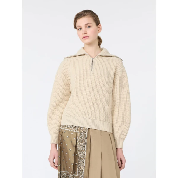 Max Mara Laser Wool Half-Zip Roll-Neck Jumper in Ice Grey | Turtlenecks | Coveti