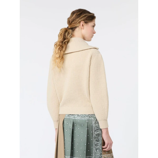 Max Mara Laser Wool Half-Zip Roll-Neck Jumper in Ice Grey | Turtlenecks | Coveti