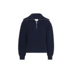 Max Mara Laser Wool Half-Zip Roll-Neck Jumper in Navy | Turtlenecks | Coveti