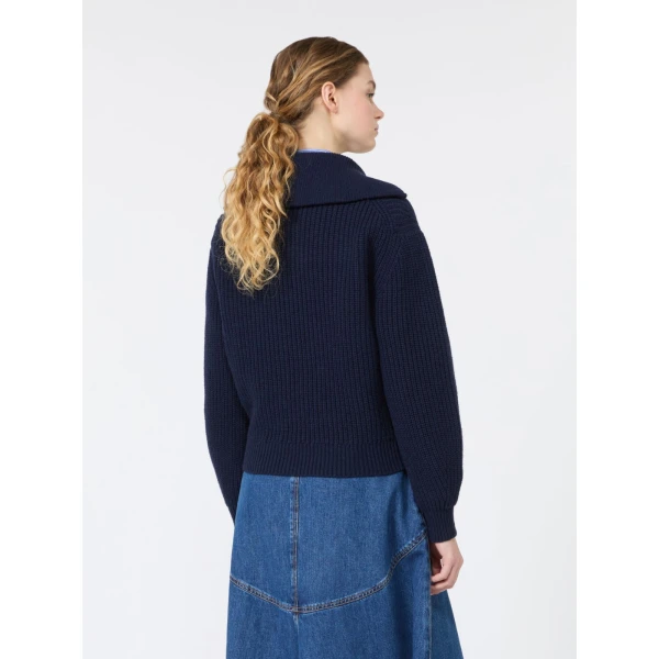 Max Mara Laser Wool Half-Zip Roll-Neck Jumper in Navy | Turtlenecks | Coveti
