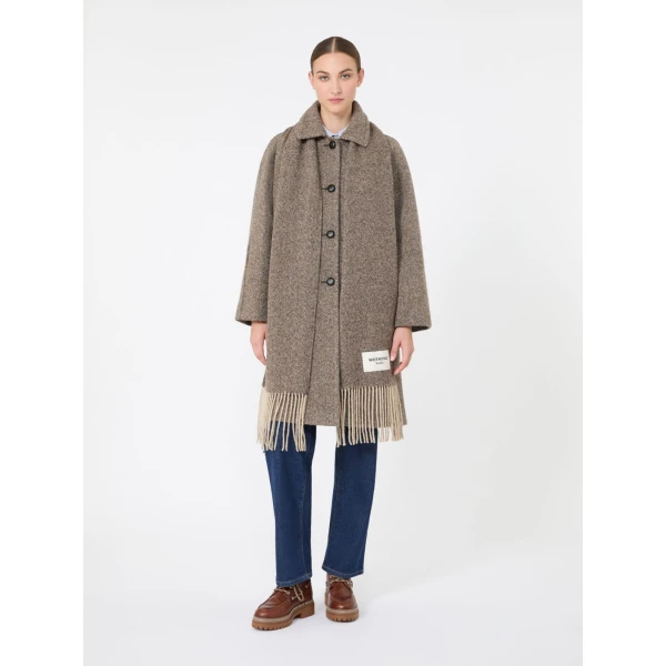 Max Mara Latino Wool-Blend Tweed Coat with Scarf in Brown | Wool Coat | Coveti