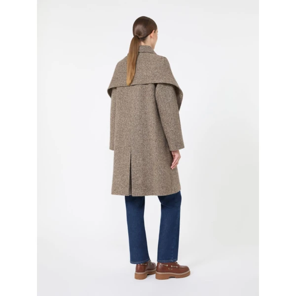 Max Mara Latino Wool-Blend Tweed Coat with Scarf in Brown | Wool Coat | Coveti