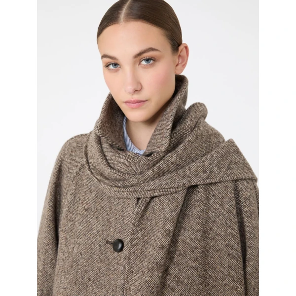 Max Mara Latino Wool-Blend Tweed Coat with Scarf in Brown | Wool Coat | Coveti