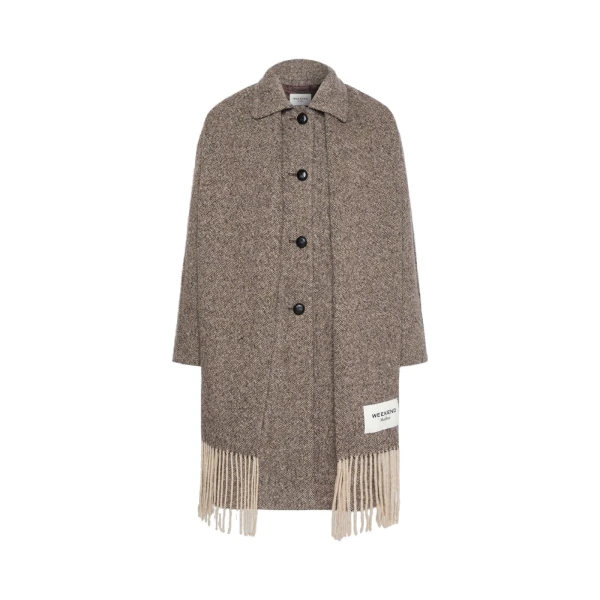 Max Mara Latino Wool-Blend Tweed Coat with Scarf in Brown | Wool Coat | Coveti