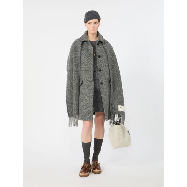 Max Mara Latino Wool-Blend Tweed Coat with Scarf in Dark Grey | Wool Coat | Coveti