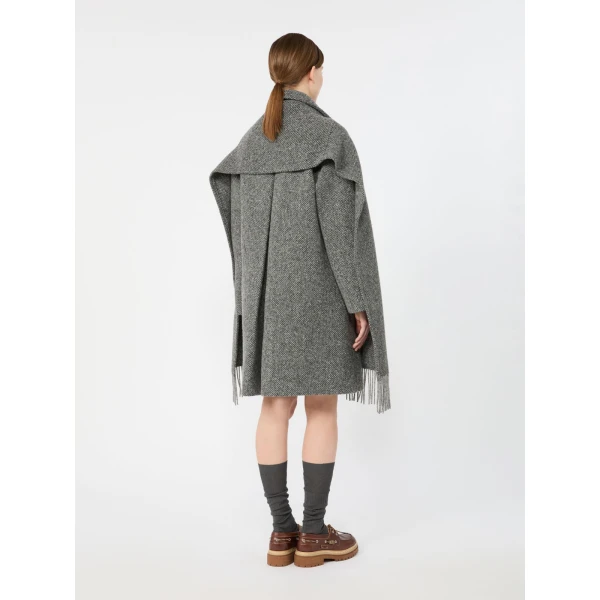 Max Mara Latino Wool-Blend Tweed Coat with Scarf in Dark Grey | Wool Coat | Coveti