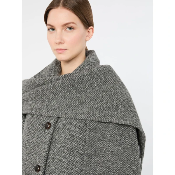 Max Mara Latino Wool-Blend Tweed Coat with Scarf in Dark Grey | Wool Coat | Coveti