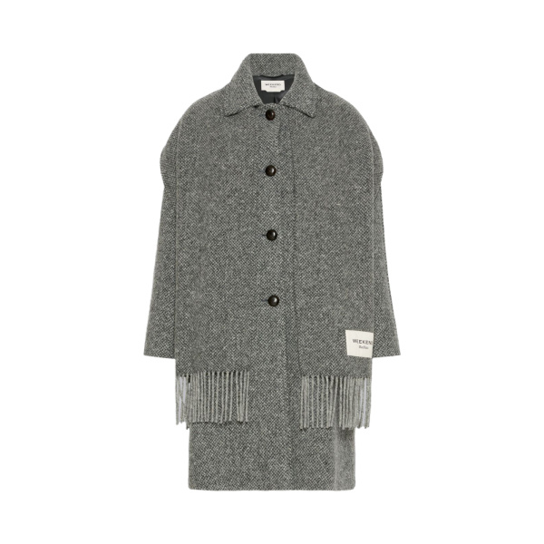 Max Mara Latino Wool-Blend Tweed Coat with Scarf in Dark Grey | Wool Coat | Coveti