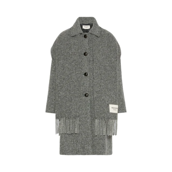 Max Mara Latino Wool-Blend Tweed Coat with Scarf in Dark Grey | Wool Coat | Coveti