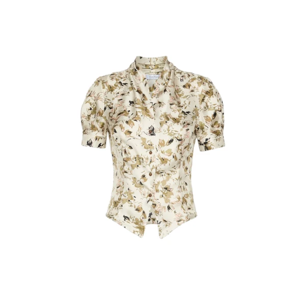 Leale Printed Silk Twill Shirt in White