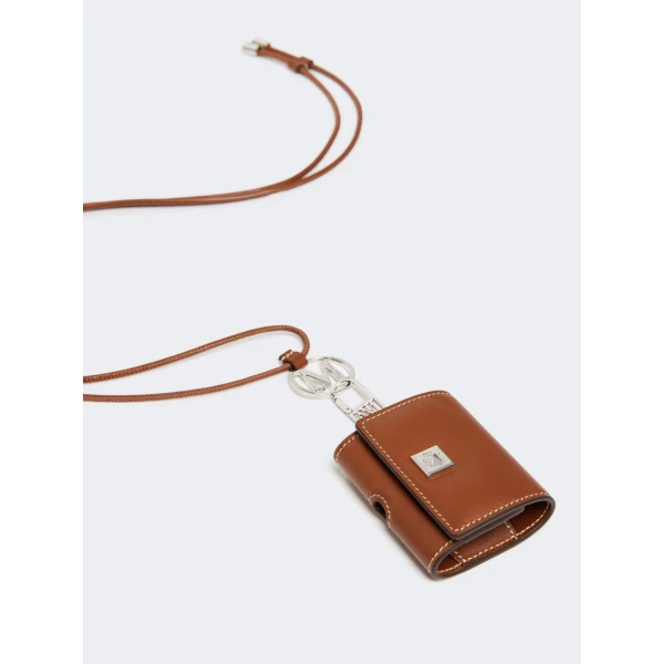 Max Mara Leather Earphone Pouch in Amber Brown | Wallets & Purses | Coveti