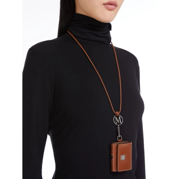 Max Mara Leather Earphone Pouch in Amber Brown | Wallets & Purses | Coveti