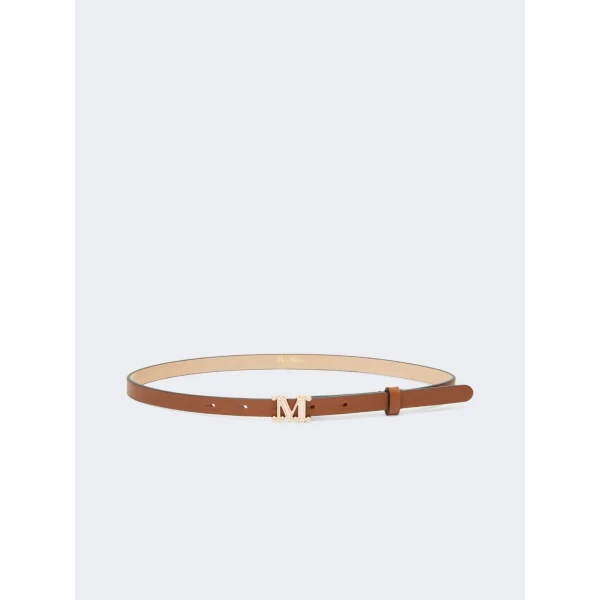 Max Mara Leather Monogram Belt in Amber Brown | Belts | Coveti