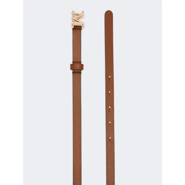 Max Mara Leather Monogram Belt in Amber Brown | Belts | Coveti