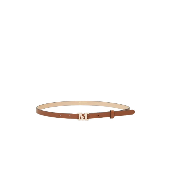 Leather Monogram Belt in Amber Brown