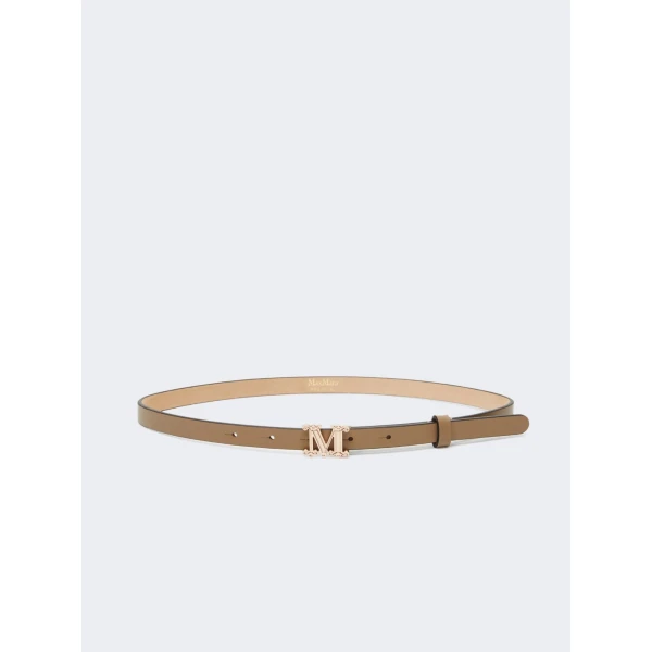 Max Mara Leather Monogram Belt in Mud | Belts | Coveti