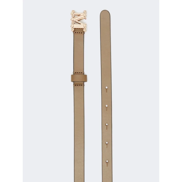 Max Mara Leather Monogram Belt in Mud | Belts | Coveti