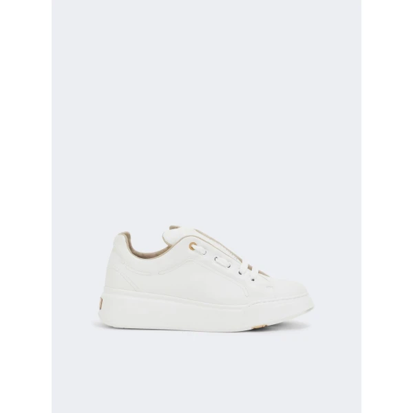 Max Mara Leather Trainers in Optical White | Sneakers | Coveti