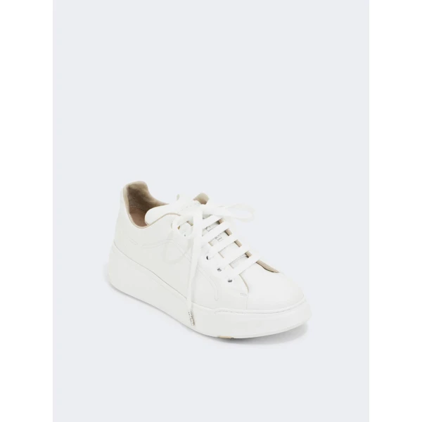 Max Mara Leather Trainers in Optical White | Sneakers | Coveti