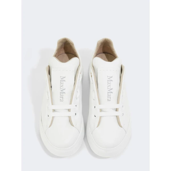 Max Mara Leather Trainers in Optical White | Sneakers | Coveti