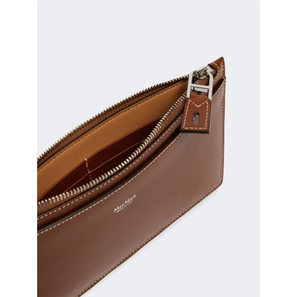 Max Mara Leather Wrist Strap Pouch in Amber Brown | Wallets & Purses | Coveti