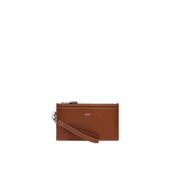 Leather Wrist Strap Pouch in Amber Brown