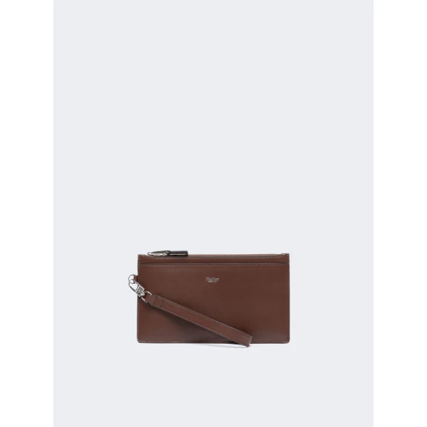 Max Mara Leather Wrist Strap Pouch in Cocoa | Wallets & Purses | Coveti