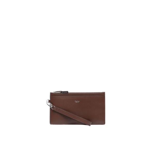 Leather Wrist Strap Pouch in Cocoa