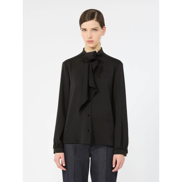 Max Mara Leccio Ruffled Silk Charmeuse Shirt in Black | Shirts | Coveti