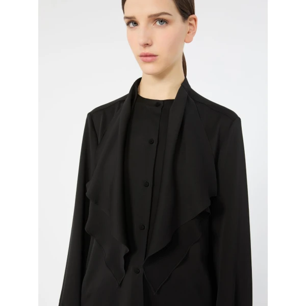 Max Mara Leccio Ruffled Silk Charmeuse Shirt in Black | Shirts | Coveti