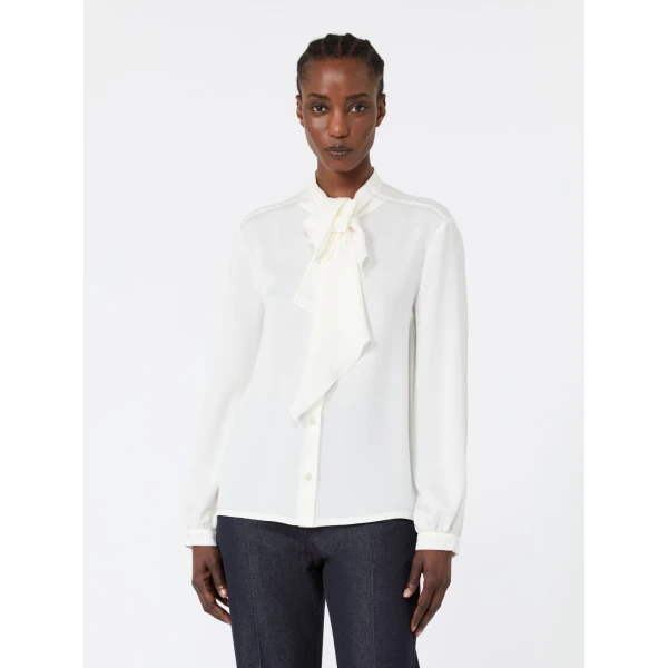 Max Mara Leccio Ruffled Silk Charmeuse Shirt in Silk White | Shirts | Coveti