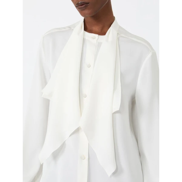 Max Mara Leccio Ruffled Silk Charmeuse Shirt in Silk White | Shirts | Coveti