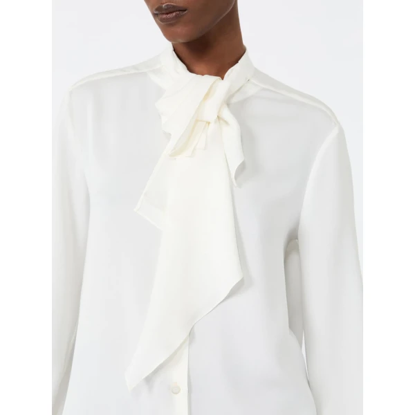 Max Mara Leccio Ruffled Silk Charmeuse Shirt in Silk White | Shirts | Coveti