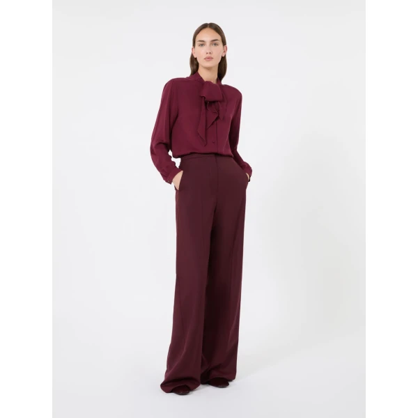 Max Mara Leccio Ruffled Silk Charmeuse Shirt in Wine | Shirts | Coveti