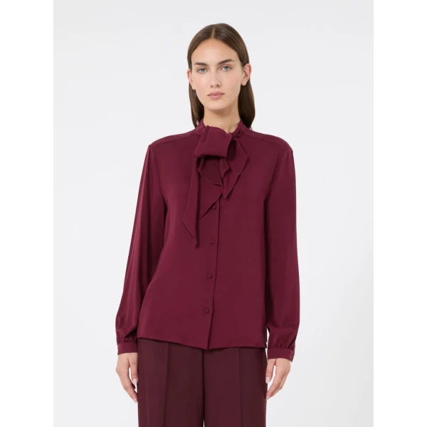 Max Mara Leccio Ruffled Silk Charmeuse Shirt in Wine | Shirts | Coveti