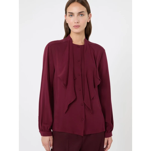 Max Mara Leccio Ruffled Silk Charmeuse Shirt in Wine | Shirts | Coveti