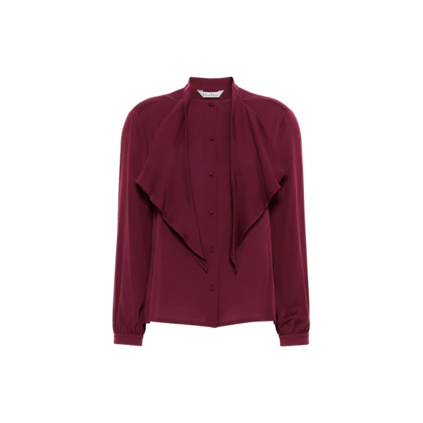 Leccio Ruffled Silk Charmeuse Shirt in Wine