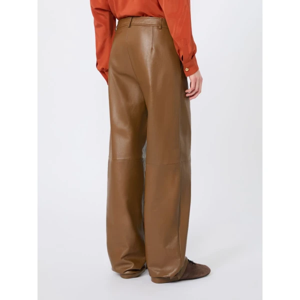Max Mara Legno Nappa Leather Barrel-Leg Trousers in Caramel | Wide leg pants | Coveti