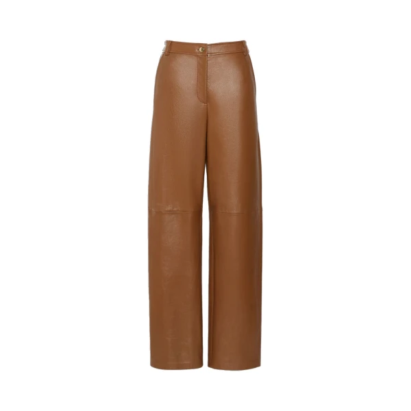 Legno Nappa Leather Barrel-Leg Trousers in Caramel