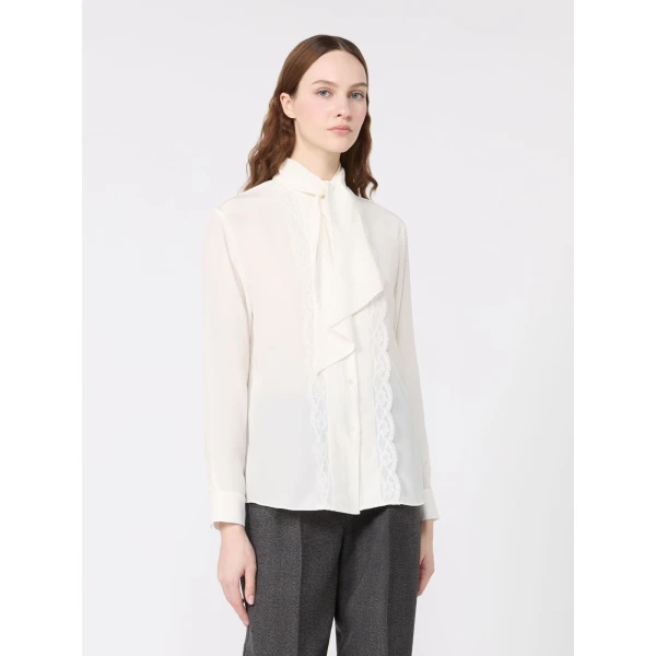 Max Mara Legume Silk Crepe de Chine Shirt in Optical White | Shirts | Coveti