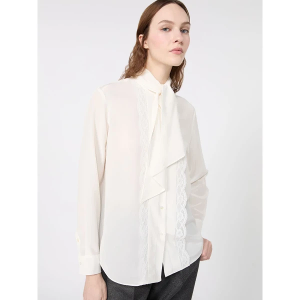 Max Mara Legume Silk Crepe de Chine Shirt in Optical White | Shirts | Coveti
