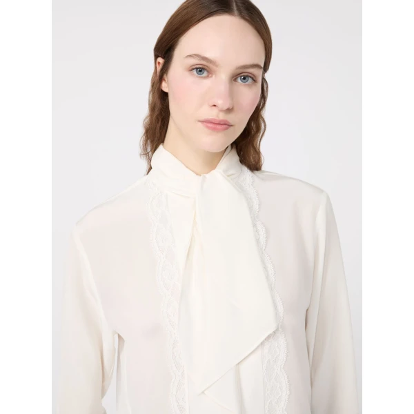 Max Mara Legume Silk Crepe de Chine Shirt in Optical White | Shirts | Coveti