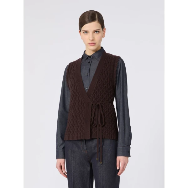 Max Mara Lembo Wool and Cashmere Gilet in Dark Brown | Sweaters | Coveti