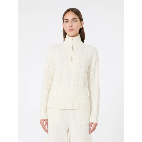 Max Mara Libero Cable-Knit Cashmere Sweater in White | Sweaters | Coveti