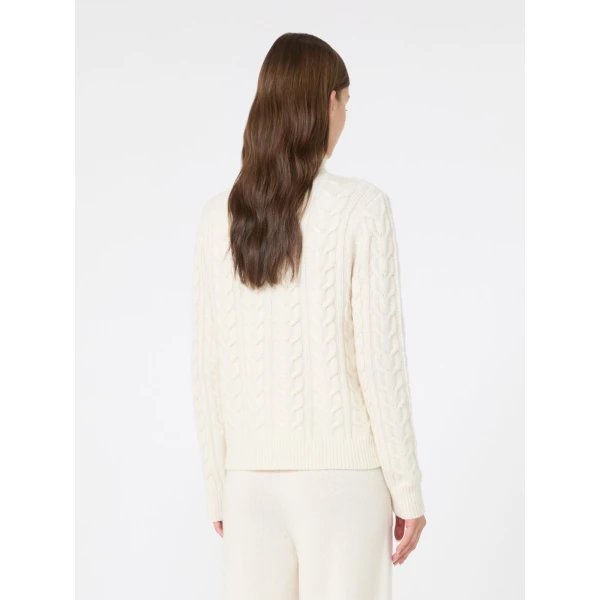 Max Mara Libero Cable-Knit Cashmere Sweater in White | Sweaters | Coveti